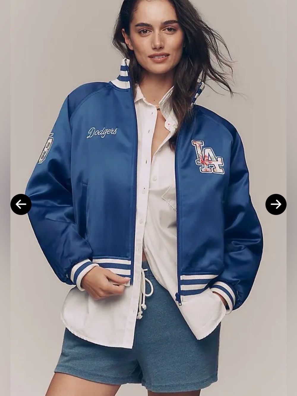 THE WILD COLLECTIVE SATIN VARSITY BOMBER JACKET Dodgers size XS